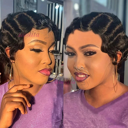  Pixie Cut Finger Wave Bob Wig for Black Women cashymart