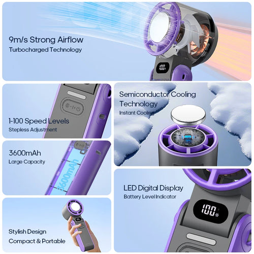 Portable 3600mAh Handheld Fan with Turbo cashymart