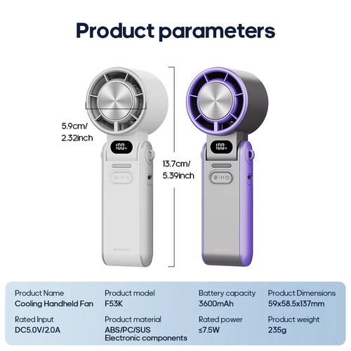  Portable 3600mAh Handheld Fan with Turbo cashymart