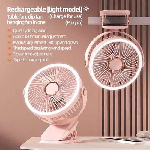  Portable 8000mAh Camping Fan with LED Light cashymart