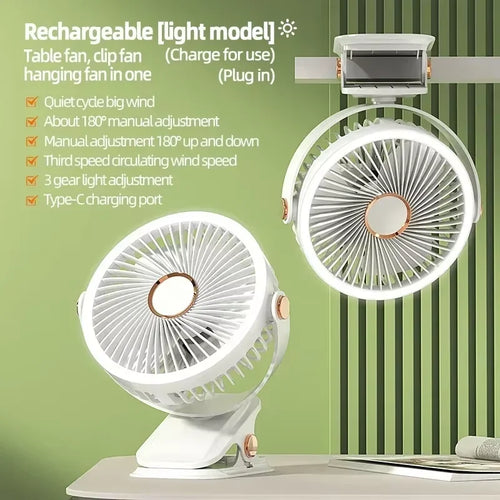  Portable 8000mAh Camping Fan with LED Light cashymart