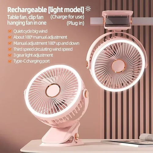  Portable 8000mAh Camping Fan with LED Light cashymart
