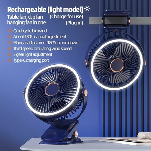  Portable 8000mAh Camping Fan with LED Light cashymart