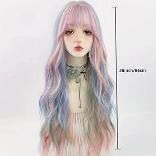  Rainbow Ombre Curly Wig with Bangs cashymart