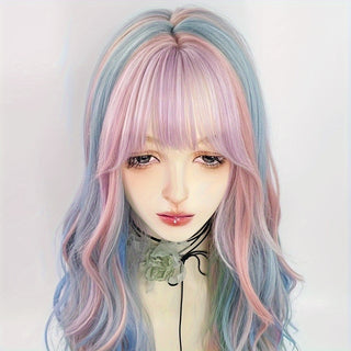  Rainbow Ombre Curly Wig with Bangs cashymart