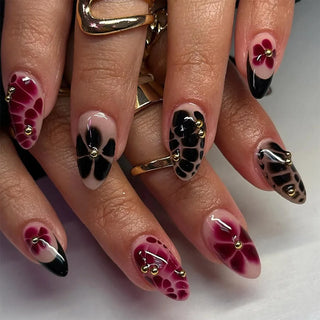  Red Almond False Nails Cherry Design Set cashymart