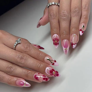  Red Almond False Nails Cherry Design Set cashymart