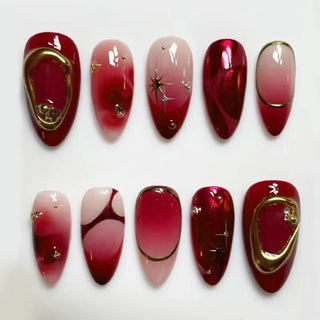  Red Almond False Nails Cherry Design Set cashymart