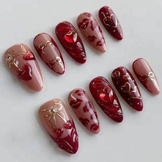  Red Almond False Nails Cherry Design Set cashymart
