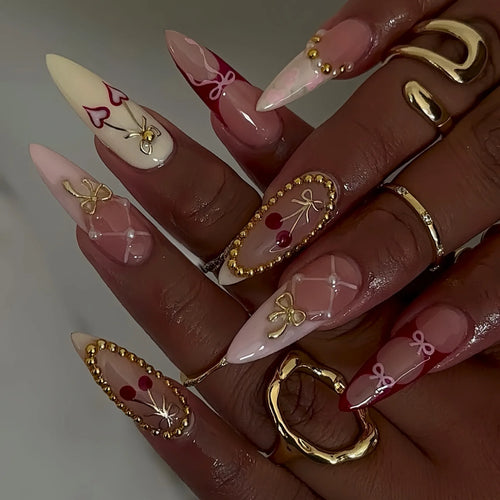  Red Almond False Nails Cherry Design Set cashymart