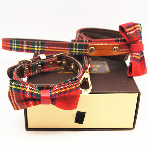  Red Plaid Bowknot Small Pet Collar cashymart