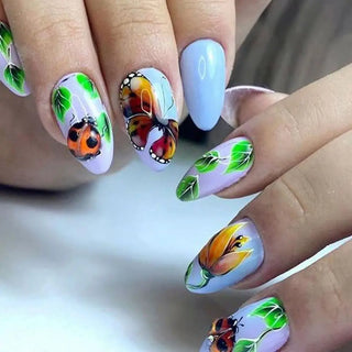 24Pcs Long Almond False Nails Set DIY Manicure