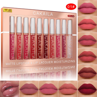  CAKAILA 10pcs Set Nude Lip Gloss Matte Velvet Lipstick cashymart