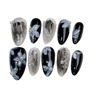  Handmade White Pearl Press on Nails with Flower Decor cashymart