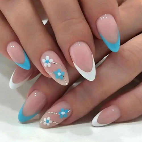 Set de 24 Piezas Uñas Postizas Falsas Largas en Forma de Almendra para Manicura DIY