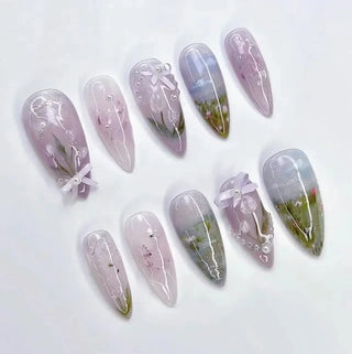 24 Pcs Matte Almond False Nails Set