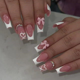  Mid Long Pink Leopard Press-On Nails with Bow cashymart