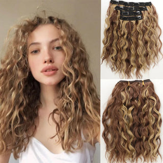  Short Honey Gold Wavy Hair Extensions Set cashymart