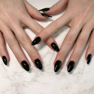  24 Glamorous Black Acrylic Square Head Press-On Nails cashymart