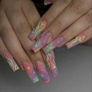 24pcs Flower Design Press On Nails Set