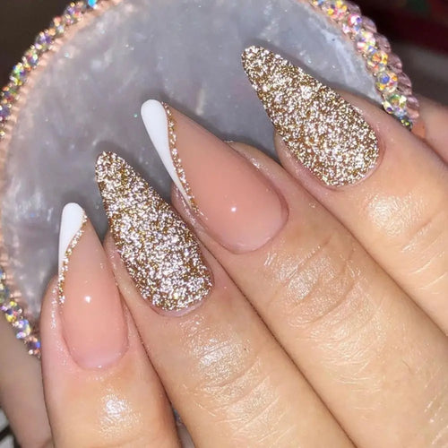 Set de 24 Piezas Uñas Postizas Falsas Largas en Forma de Almendra para Manicura DIY