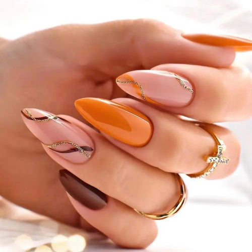 Set de 24 Piezas Uñas Postizas Falsas Largas en Forma de Almendra para Manicura DIY