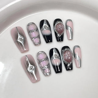  10Pcs Black Handmade Press On Nails cashymart