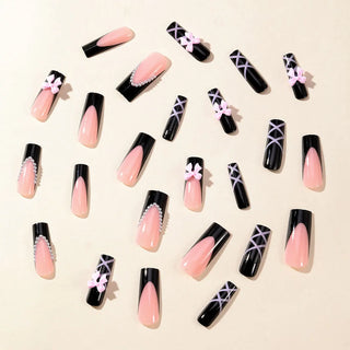  24pcs Y2K Black French Fake Nails cashymart