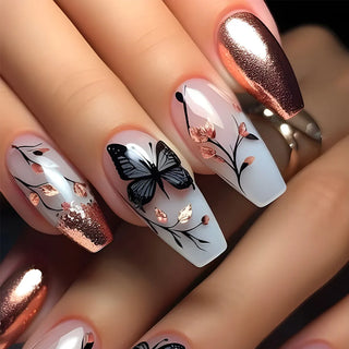 Golden Stripe Press On Nails Set 24pcs