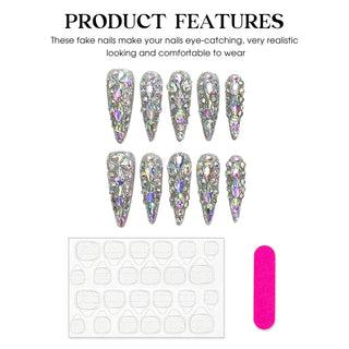  Glam Stiletto Rhinestone Press-On Nails cashymart