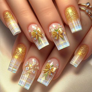 Golden Stripe Press On Nails Set 24pcs