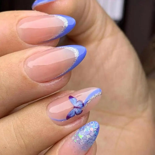 Set de 24 Piezas Uñas Postizas Falsas Largas en Forma de Almendra para Manicura DIY