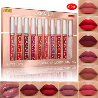  CAKAILA 10pcs Set Nude Lip Gloss Matte Velvet Lipstick cashymart