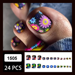  Colorful Flower Press On Nails Set 24pcs cashymart