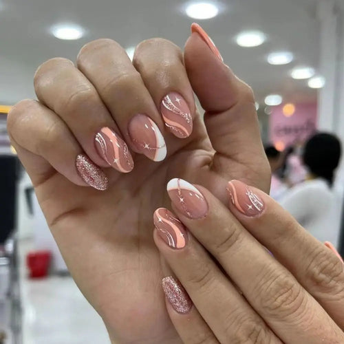 Set de 24 Piezas Uñas Postizas Falsas Largas en Forma de Almendra para Manicura DIY
