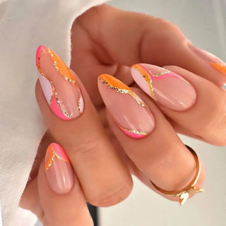 24Pcs Long Almond False Nails Set DIY Manicure