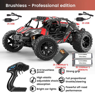  High-Speed 1:14 Brushless RC Off-Road Car with LED Lights & Waterproof Design cashymart