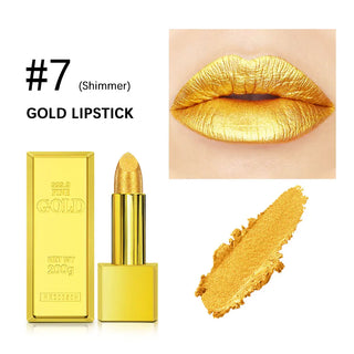  Shimmer Gold Lipstick Metallic Glitter Long Lasting 3.5g cashymart