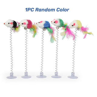  Interactive Spring Mouse & Feather Cat Toy with Suction Cup - Random Colors! cashymart