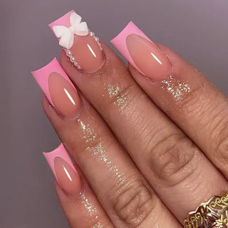  Mid Long Pink Leopard Press-On Nails with Bow cashymart