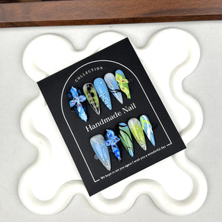  Handmade Blue Green Petals Press On Nails cashymart