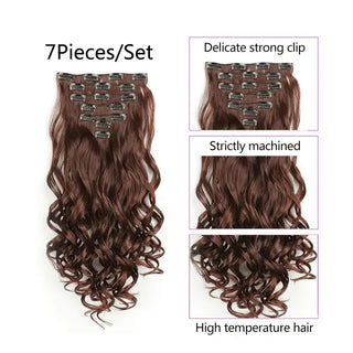  Clip In Hair Extensions 7 PCS 22 Inch Wavy Curly Synthetic Hair Pieces cashymart