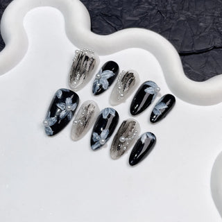  Handmade White Pearl Press on Nails with Flower Decor cashymart