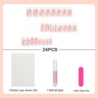  24Pcs Pink Bow Press on Nails cashymart