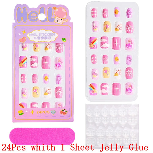 Children Press On Nails 24 Pcs Cute Acrylic Tips