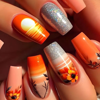 24pcs Flower Design Press On Nails Set