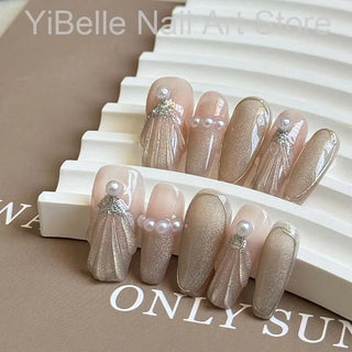  Sea Shells Handmade Press On Nails Ballerina cashymart