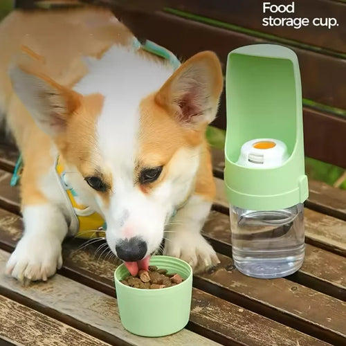 Bouteille d'eau de voyage 2-en-1 pour animaux de compagnie avec compartiment pour la nourriture