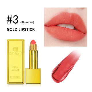  Shimmer Gold Lipstick Metallic Glitter Long Lasting 3.5g cashymart