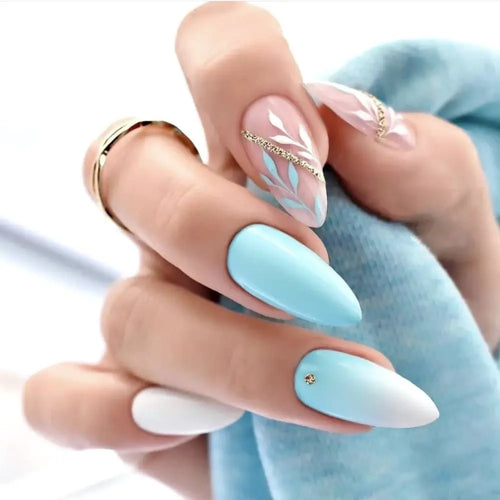 Set de 24 Piezas Uñas Postizas Falsas Largas en Forma de Almendra para Manicura DIY